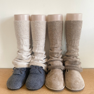 秋冬韩系暖棕咖色貂毛镂空横纹羊毛亮片保暖显瘦微喇腿套时髦