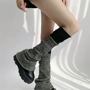 26春秋款 袜套女拼接小腿袜喇叭jk堆堆袜子灰色阔腿半腿袜外穿冬袜