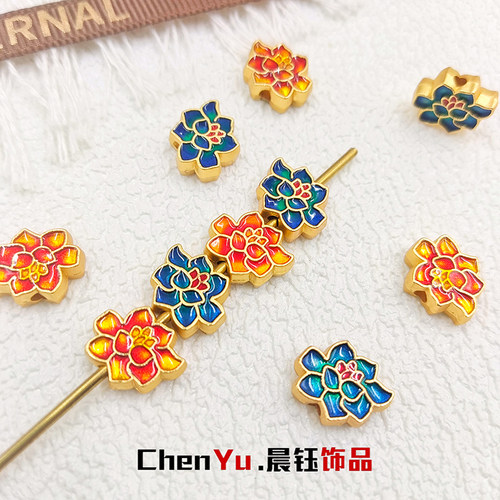 古法沙金莲花花月佳期项链隔珠