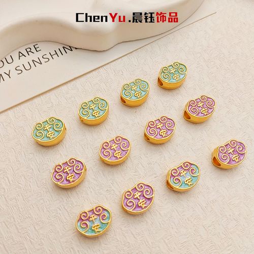 【晨钰】中国风平安祥云隔珠铜合金滴油手串配件DIY转运珠饰品