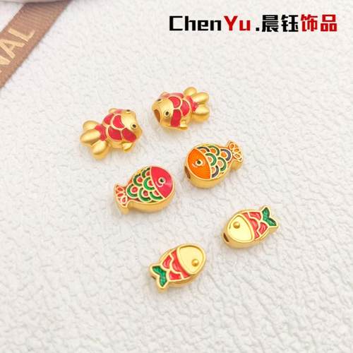 强保色沙金色立体锦鲤鱼隔珠散珠手工DIY皮绳手链手串配珠材料