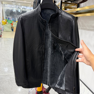 拉链夹克外套 软面PU皮衣男秋冬款 立领显气质 内衬细腻绒