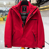 一衣三穿 红色连帽可脱卸内胆羽绒服男三合一可拆卸冲锋衣外套