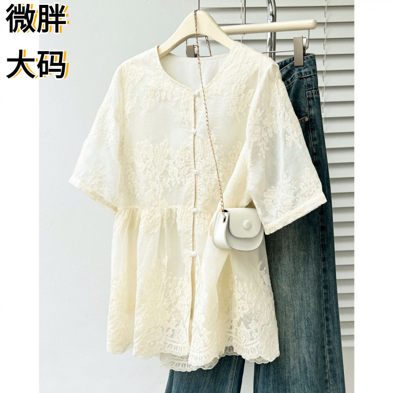 200斤胖妹妹夏季新款刺绣收腰短
