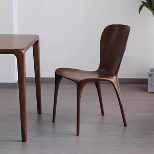 北美黑胡桃木尤里卡椅曲面全榫卯休闲原木家用实木餐椅靠背椅简约