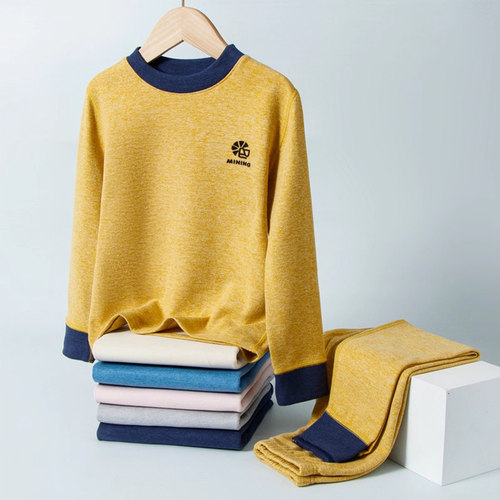 新款秋冬羊毛蚕丝7A抑菌男女童保暖内衣套装中大童磨毛秋衣秋裤新