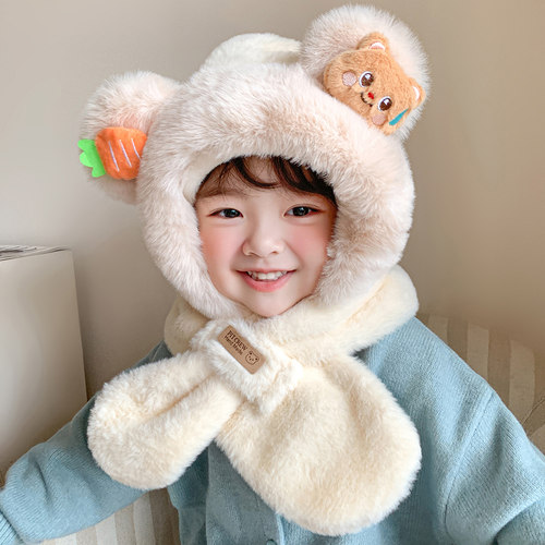 冬季儿童帽子围巾一体护耳帽