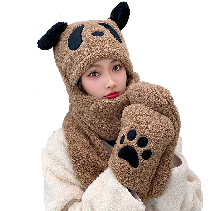 熊猫舒适三件套可爱保暖帽子围巾