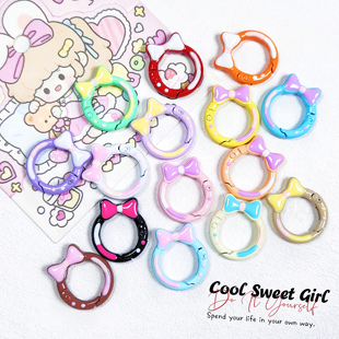 蝴蝶结彩色手绘弹簧扣珠光色2.5弹簧圈钥匙扣DIY配件合金连接环