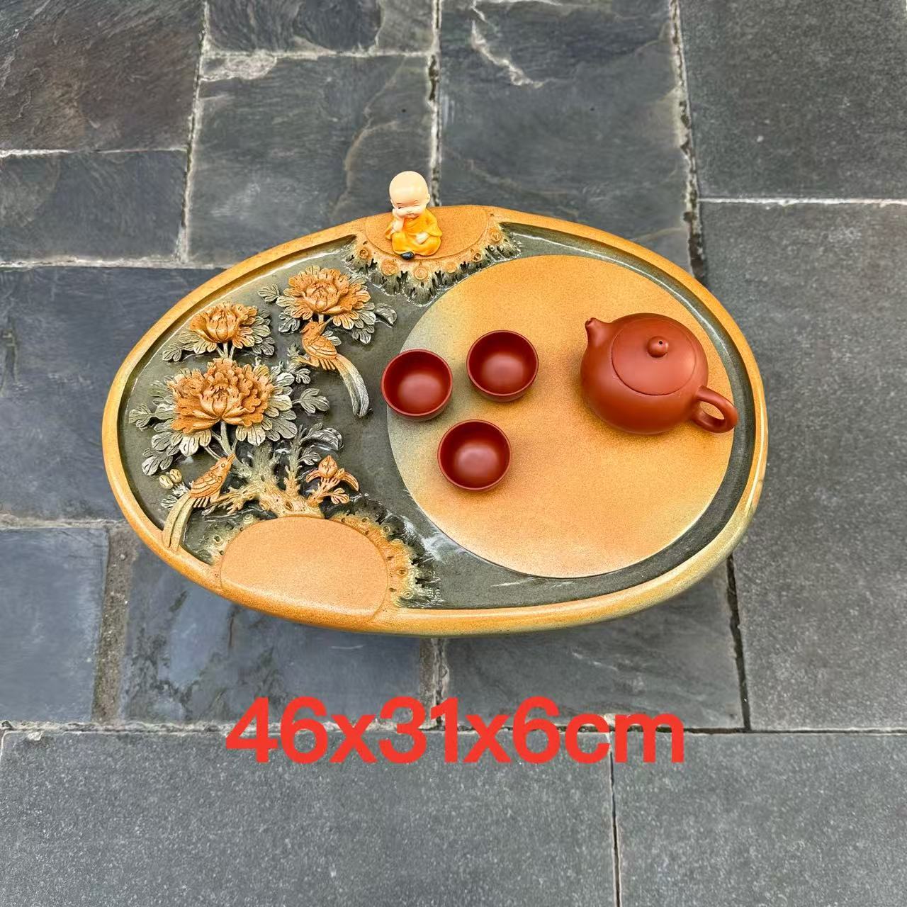 肇庆厂家端石茶盘绿端紫端精雕牡丹花家用茶桌摆件茶台茶海精品