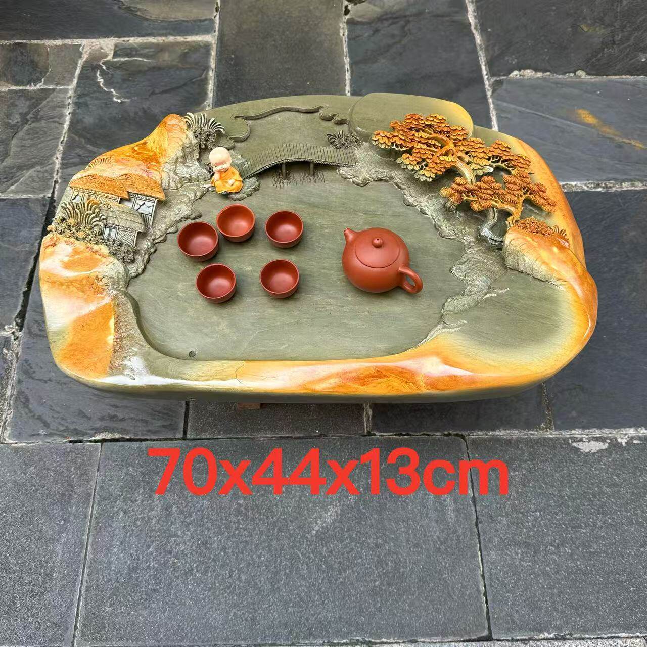 端石茶盘厂家肇庆绿端名师创意精雕高档户外室内茶台茶海客厅精品