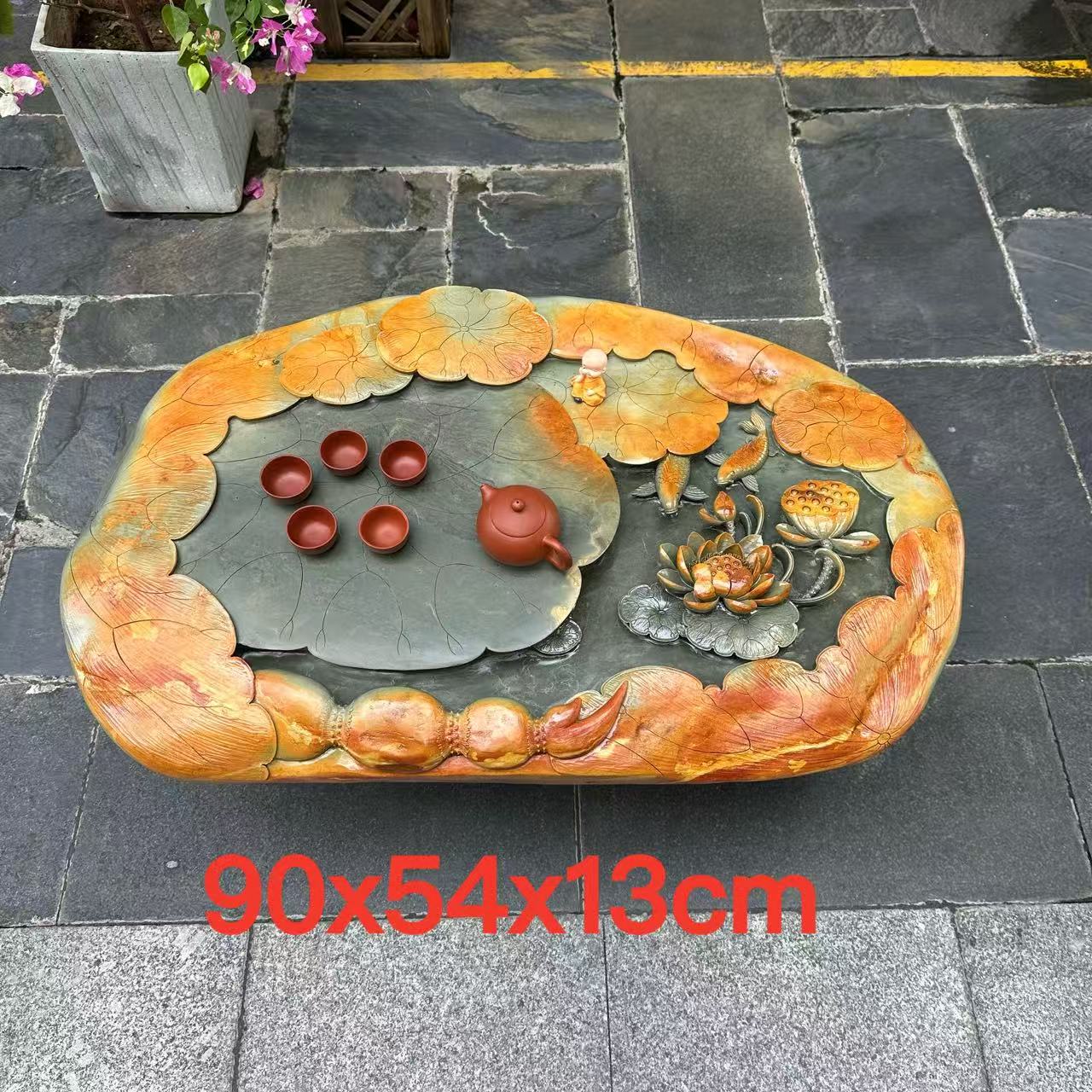 端石茶盘厂家肇庆绿端名师创意精雕高档户外室内茶台茶海客厅精品