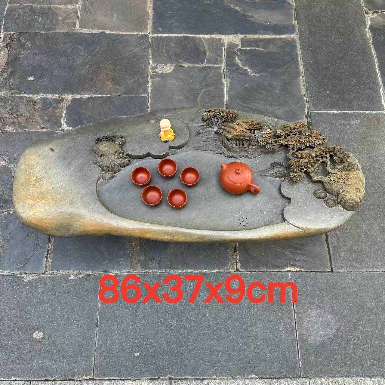 端石茶盘肇庆绿端名师创意精雕山水复古耐用家用客厅茶室茶台茶桌