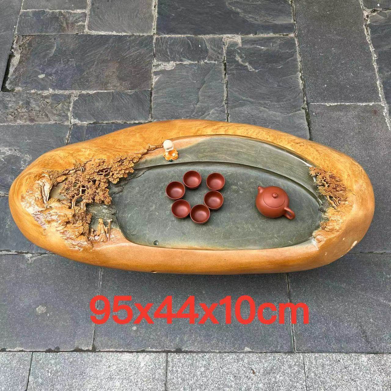 端砚茶盘绿端砚石手工雕刻山水茶台现代茶桌摆件复古时尚厂家直销
