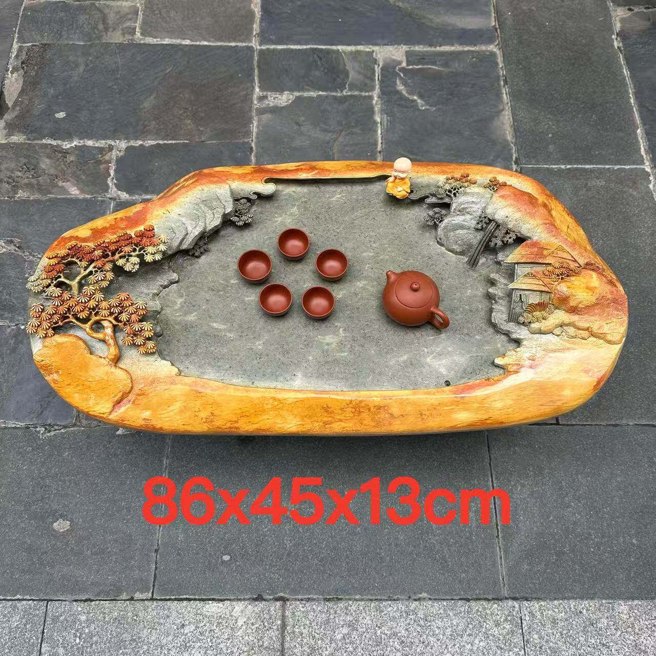 肇庆厂家端石茶盘绿端新中式家用茶台茶托功夫茶具茶桌精雕高档