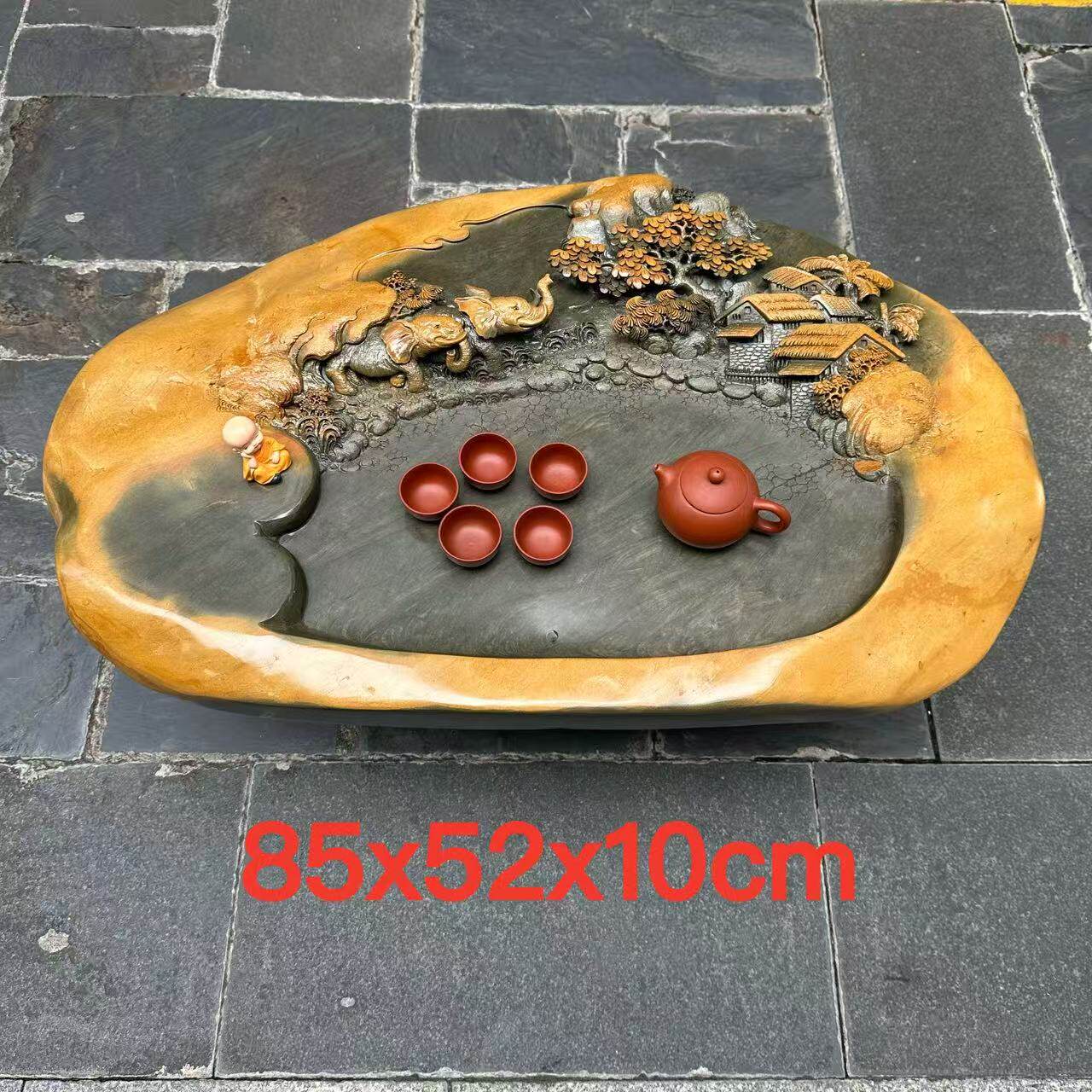 肇庆厂家端石茶盘绿端创意新奇家用茶台茶托功夫茶海名师精雕山水