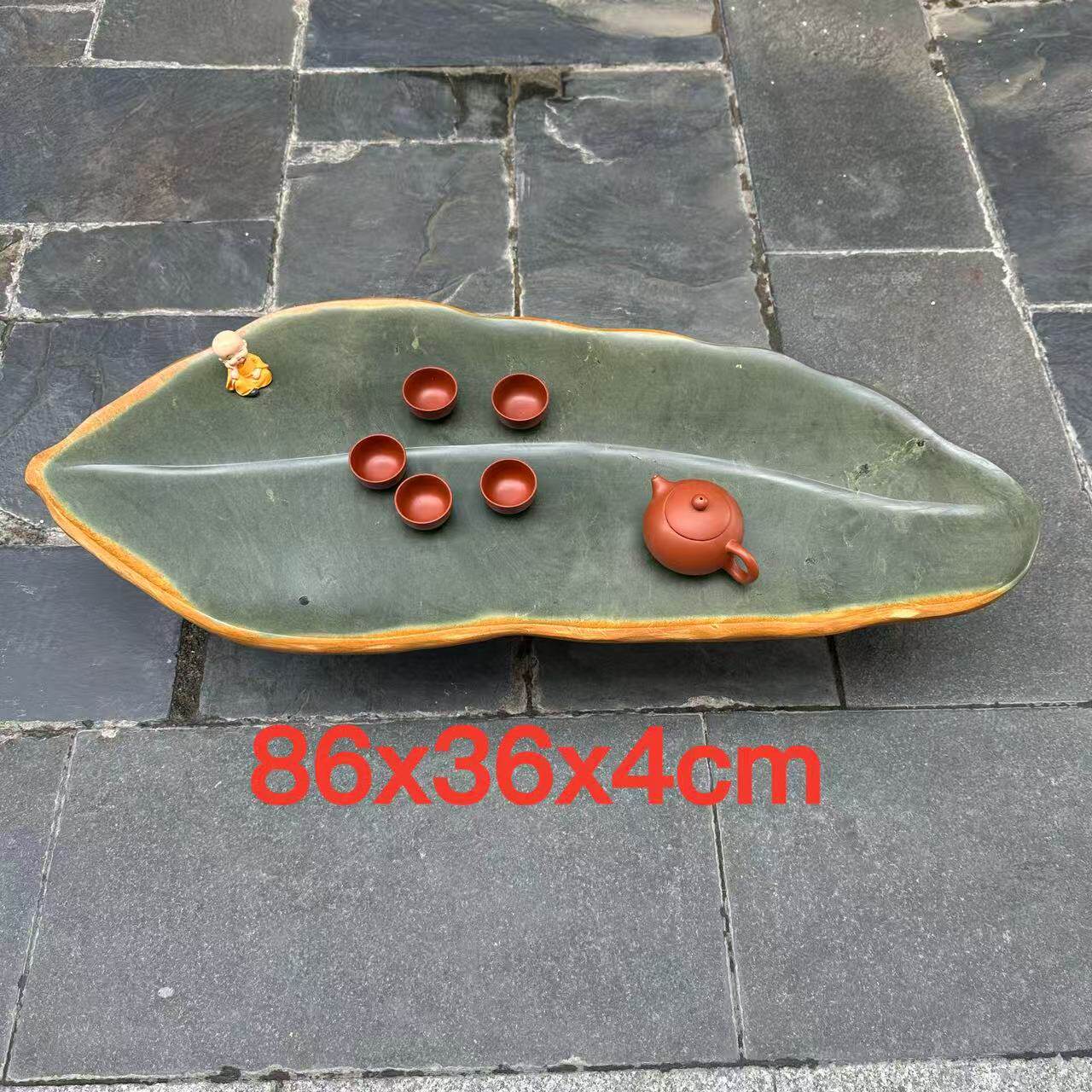 肇庆厂家端石茶盘绿端创意新奇简易叶形家用茶桌摆件茶台茶海精品