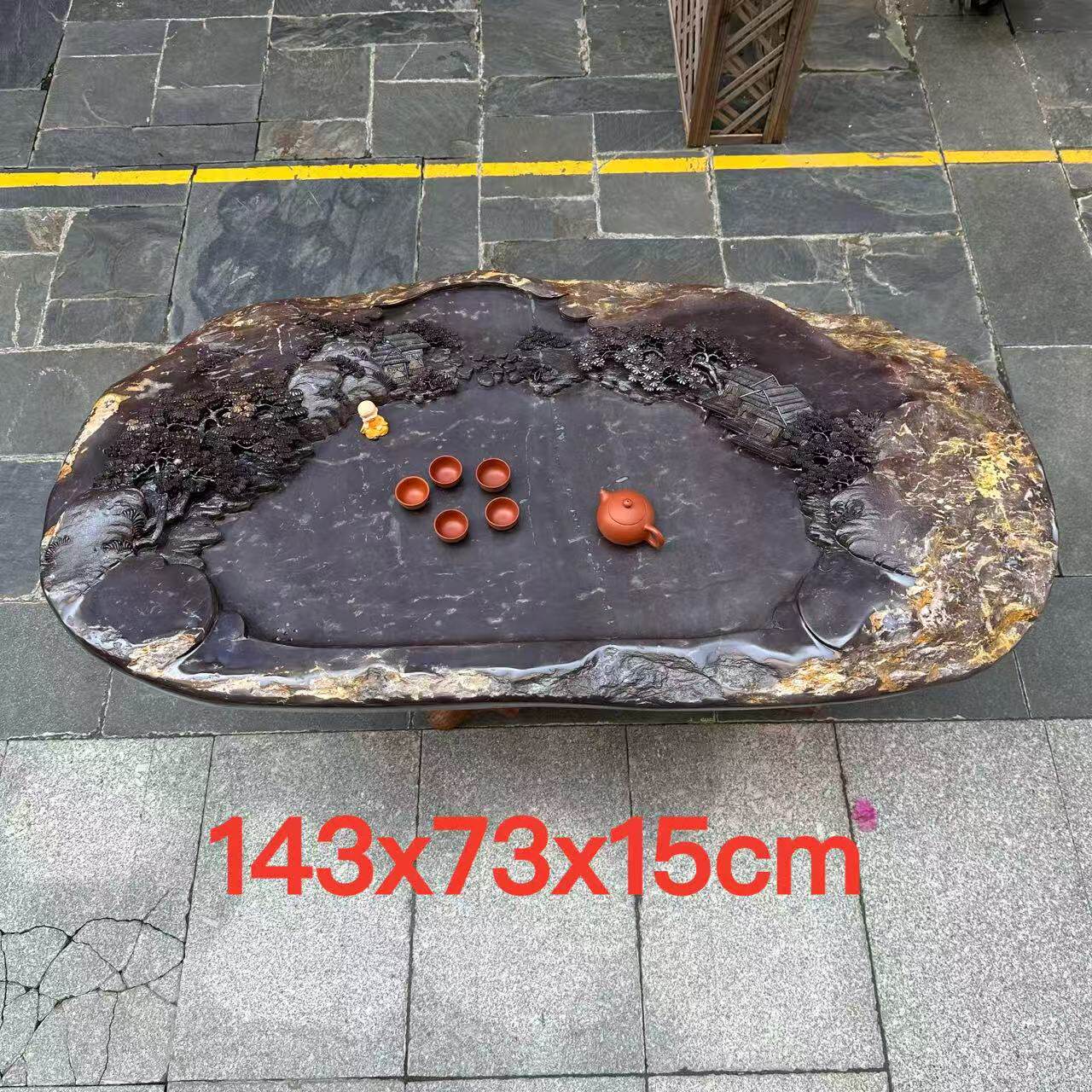 肇庆厂家端石茶盘宋坑砚石名师精雕山水大号复古客厅茶台茶海茶几