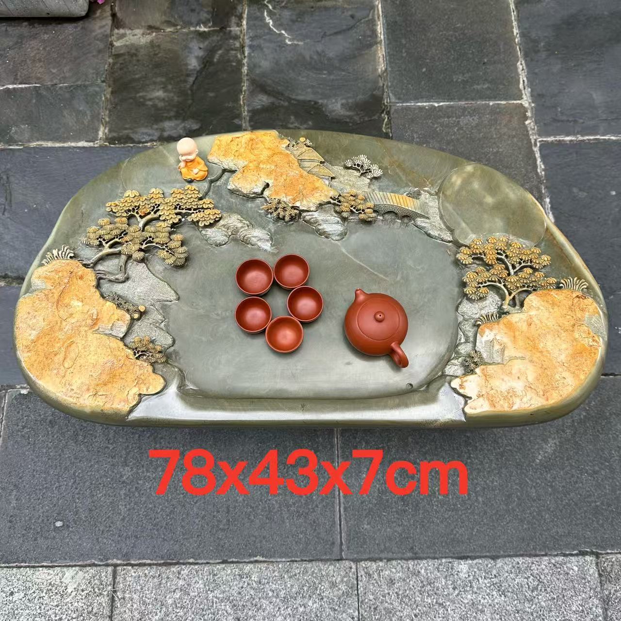 肇庆厂家端石茶盘天然绿端创意雕刻山水家用客厅百年茶台茶海精品