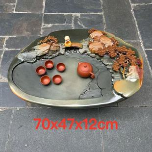 肇慶廠家端硯茶盤天然綠端金包玉客廳創(chuàng)意新奇精雕山水茶臺茶海