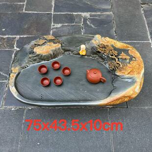 肇庆厂家端石茶盘绿端精雕山水家用客厅高档仿古茶台茶几茶海精品