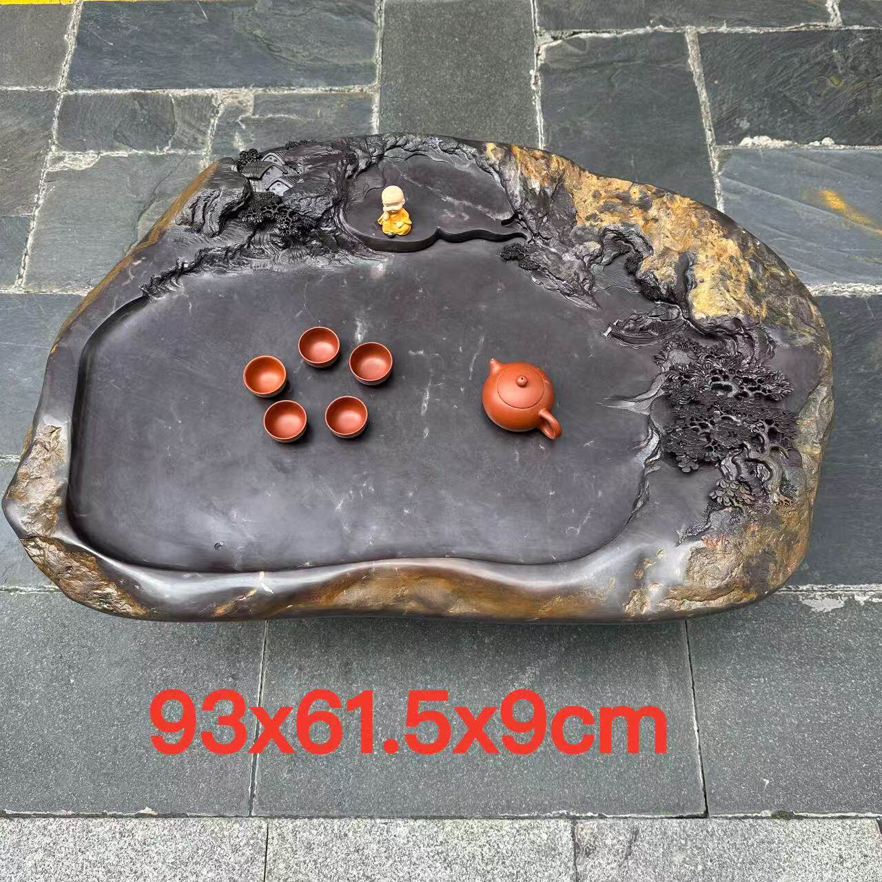 端石茶盘肇庆精品紫端手工雕刻山水茶台茶海现代客厅茶桌带排水式