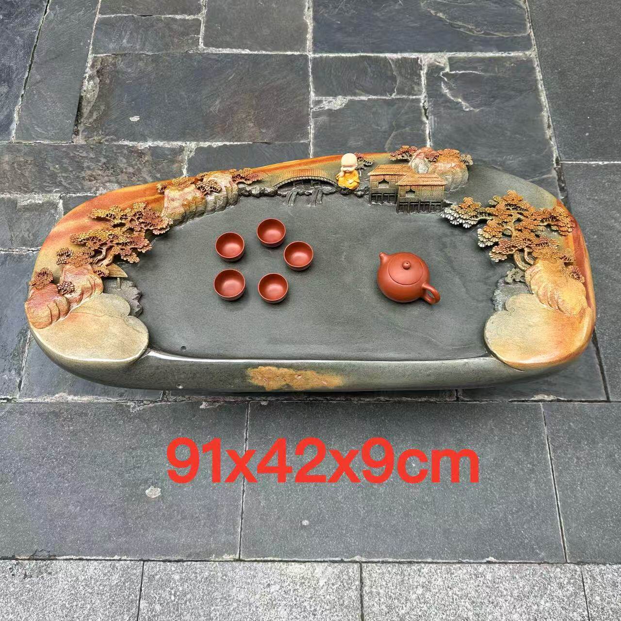 肇庆厂家端石茶盘天然绿端石材百年高档家用茶桌功夫茶台茶海精品