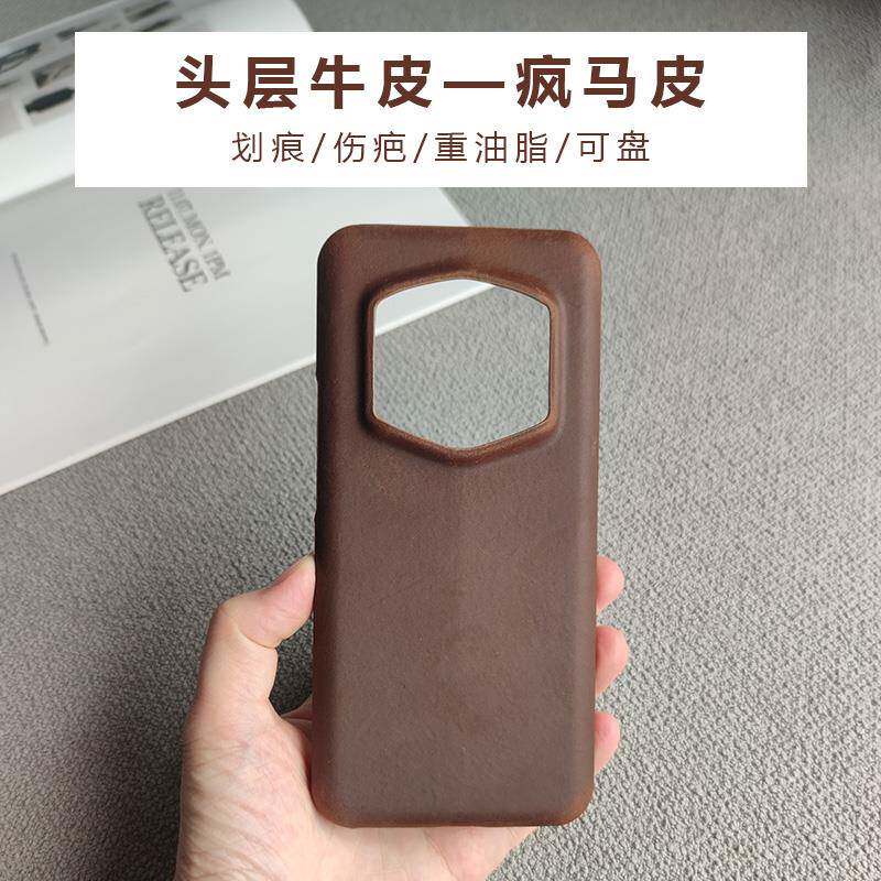 原装正品适用新款头层疯马牛皮荣耀magic6/7RSR保时捷版真皮手机壳6/7至臻版大孔honormagic6/7/pro半包硬壳