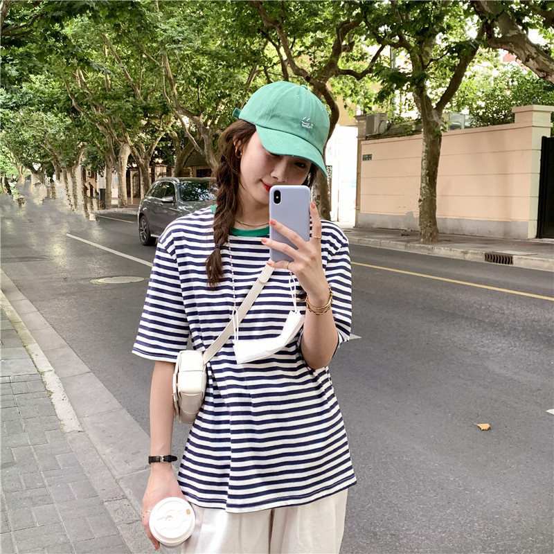 Real price! Versatile striped slim summer new ins Pullover T-shirt