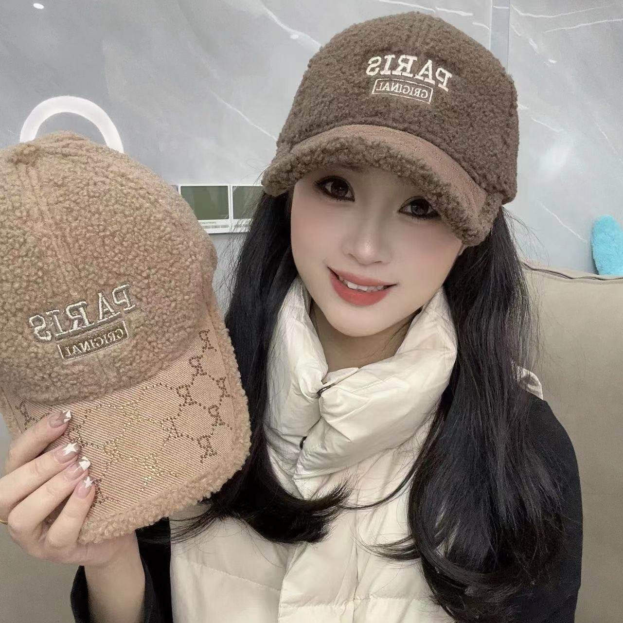 抖音同款帽子女冬季保暖羊羔绒棒帽子