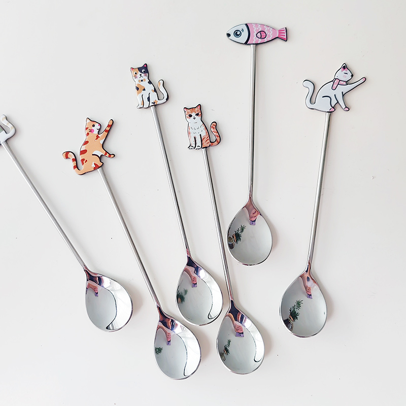 ins简约304不锈钢搅拌勺咖啡勺卡通小猫勺创意小勺子可爱水果叉 餐饮具 咖啡勺 原图主图