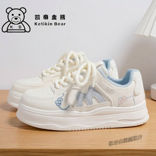 KT猫刺绣休闲鞋子女童板鞋2026新款好看运动鞋百搭学生小白鞋浅蓝