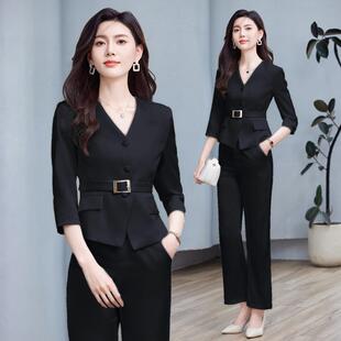 浅杏色西音装套装春新款高级感腰气质名媛七分YR-88530袖播秋主收