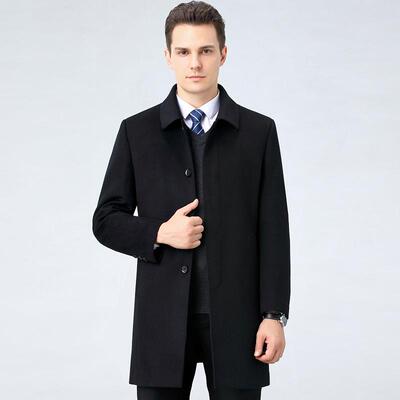 双面羊绒大衣士中长款子羊毛内呢翻领外套爸爸装羽绒男8801-S胆上