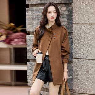 09穿新搭宽松时尚 美拉德麂L2593 衣系带皮绒大 款 风衣外套女秋季