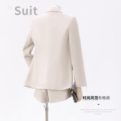 咖贸啡色双排套扣长袖小西装套女短裤两件装跨境易外秋冬季YLF801