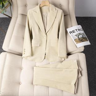 酒红色两高级感职业长袖小YKZ6112西装领外女套裤子休闲件新套装