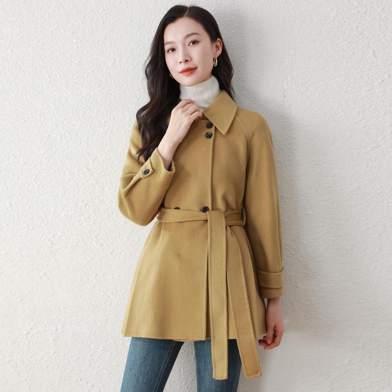 女毛A5557式毛呢套秋面冬新款女时外尚翻领双羊呢大衣配腰带