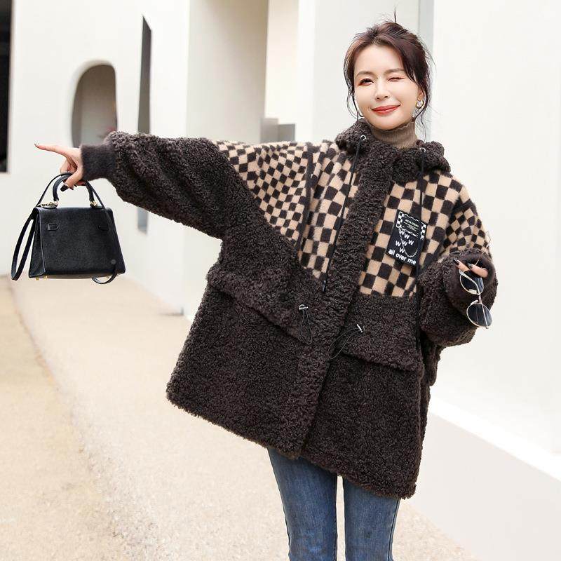 羊羔绒一厚皮毛连帽毛妮外套女秋冬YF9899季宽体松大码休闲加大衣