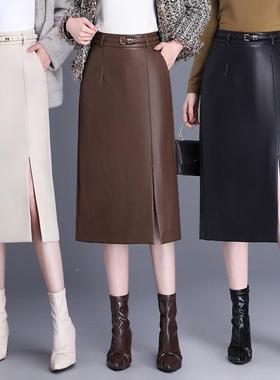秋羊冬季款绵皮皮裙黑色半22592身裙新女中长裙开包臀字长裙一步