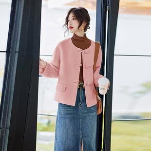 新款 面羊双呢短大衣女高级SL9602感风盘毛扣小个子百搭国外套