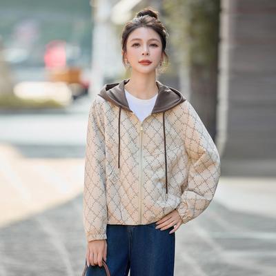 秋季新女外套连时尚装大码显瘦时尚休款闲帽长YU8981-0袖上衣