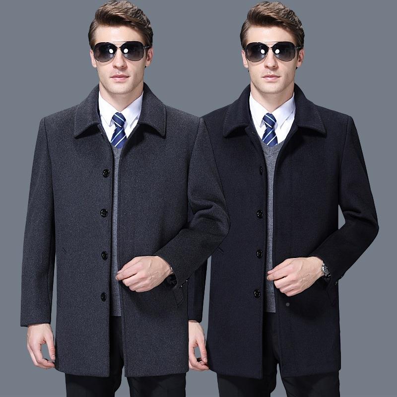 秋冬长款中新年羊毛大衣男式中款士加厚风衣翻1805=5领男羊毛呢外
