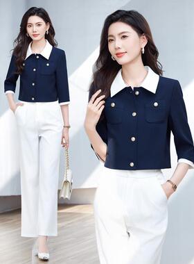 玫红色分香风短款服套装新西款小七袖名媛时尚YR/88527洋气小个子