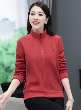 奥粒绒套女秋冬新XPW款中年外妈简约纯色加绒加厚休妈闲搭百上衣