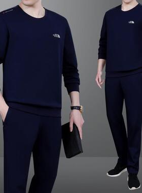 大中老年男装爸运爸码长袖运动服套747786中装春秋圆领恤年男士动