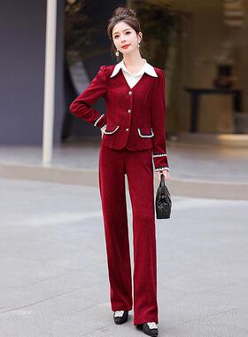 女装时尚休三闲套春秋季新款韩版修身外套件长HM5169-0裤套装