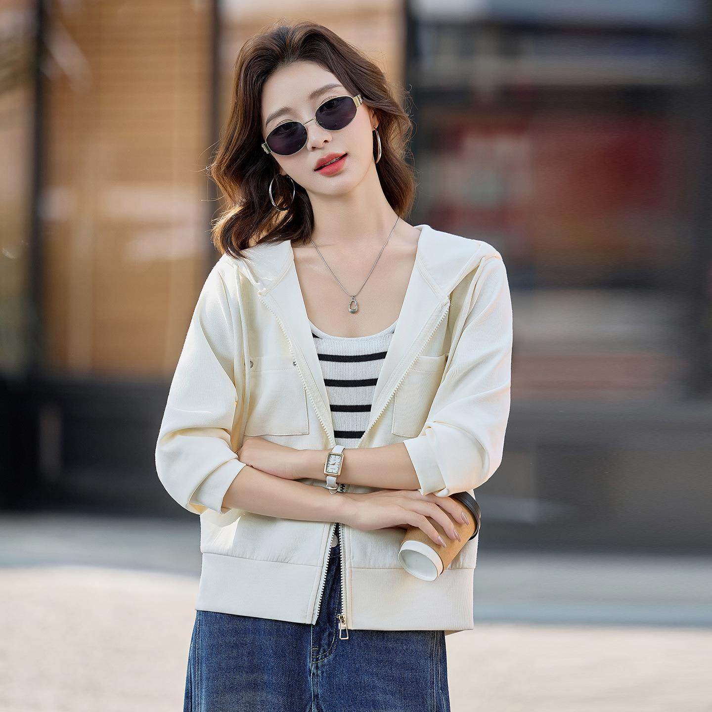 外套女秋拉款链连开衫显瘦遮MM2660-0肉宽松百搭休闲夹克帽上衣,女装/女士精品,短外套,淘宝优惠券,粉丝福利购,淘宝优惠卷