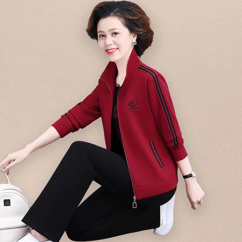 妈妈秋装气外套82448314新款尚三件女中老年春时秋洋休闲运动套服