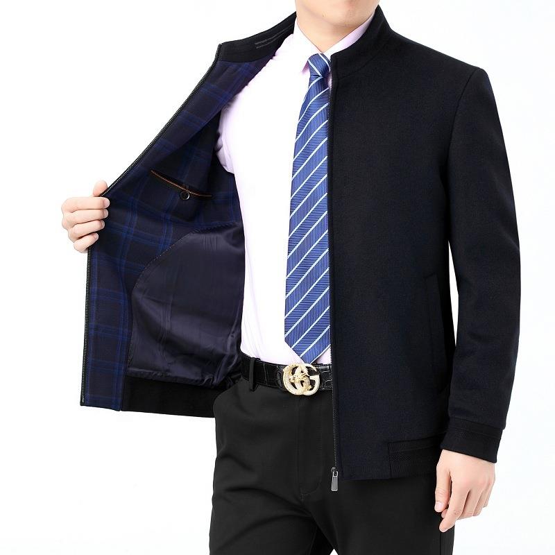 男装秋季呢子大衣21808-OP男商中羊毛呢大冬衣立领羊绒夹克年务外